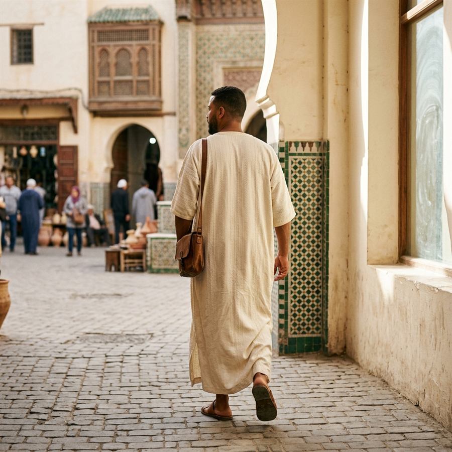 Qamis blanc porté en ville
